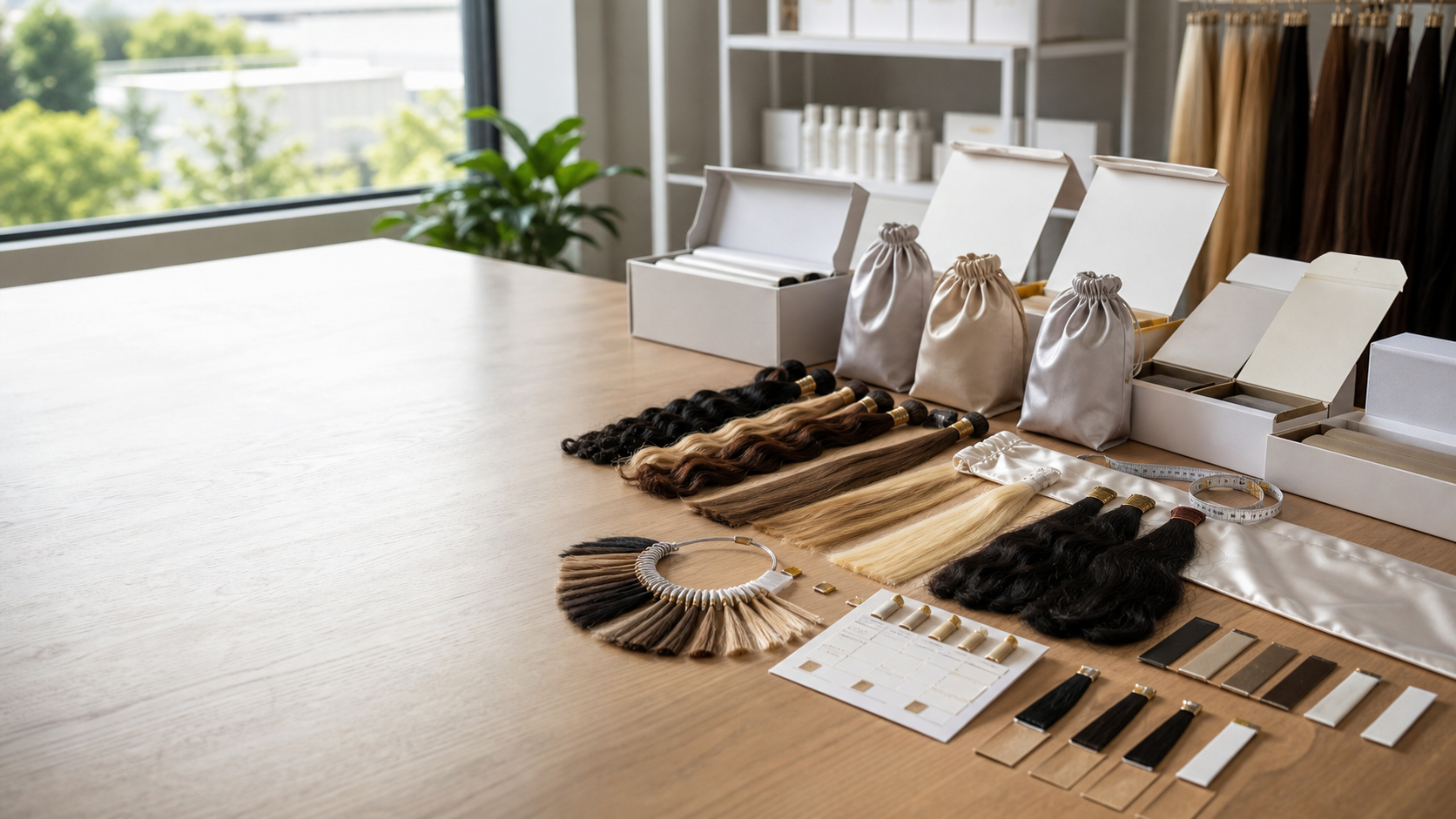 Human hair extension colour rings and blonde balayage sample planning